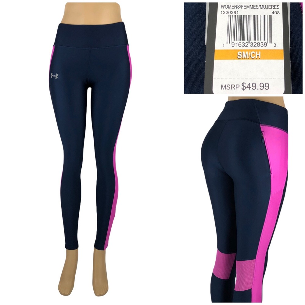 Under Armour Womens Small Compression Pants Blue Pink Heat Gear NWT $49.99